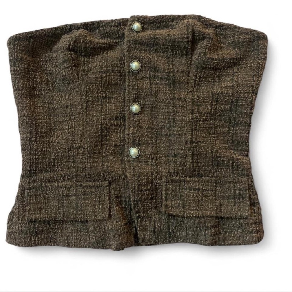 Bear Dance Chocolate Brown Tweed Strapless Corset Top Size Medium